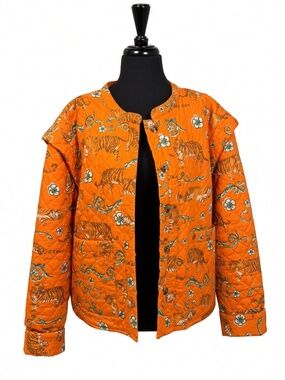 Coniglio Palm Beach Orange Tiger Print Quilted Jacket – 100% Cotton